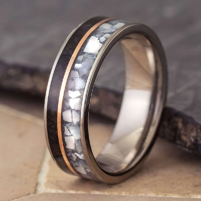 Dinosaur Bone Wedding Band with Mother of Pearl and Gold