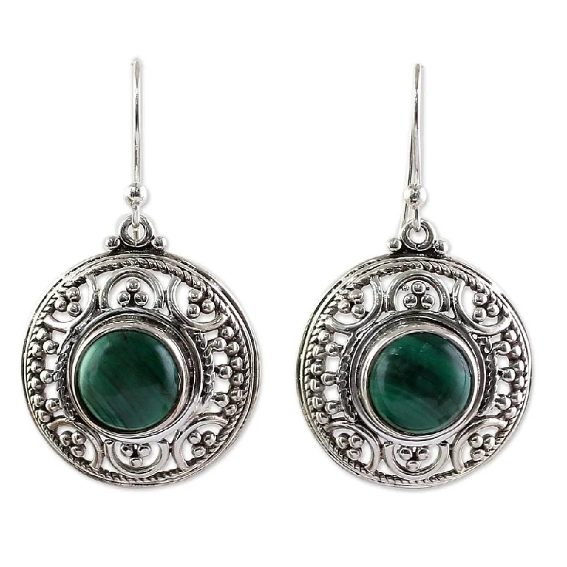 NOVICA Malachite Dangle Earrings, 'Graceful Green' (India) - 1.7*0.9