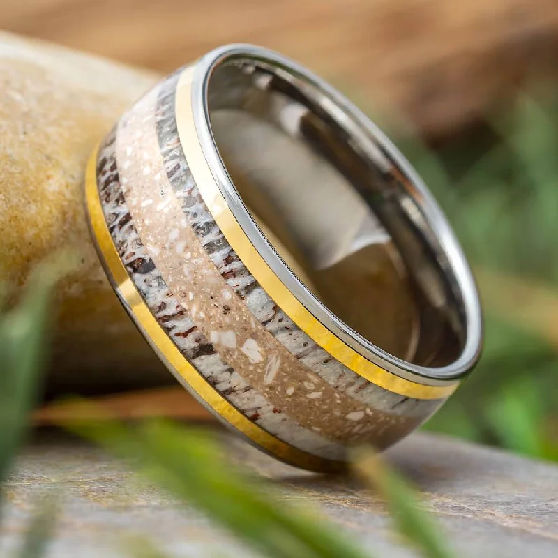 Memorial Ring with Antler & Cremains