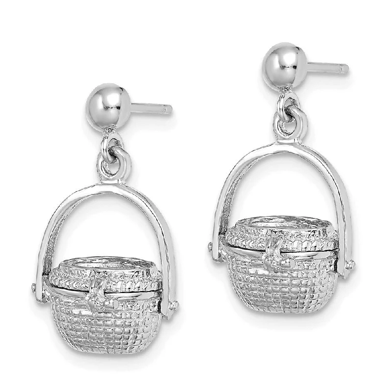 Diamond2Deal 14K White Gold 3-D Nantucket Basket Dangle Earrings (L- 20.5 mm, W- 12.75 mm)