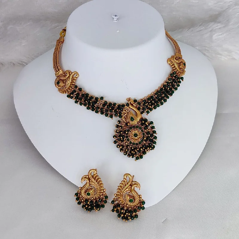 Lucentarts Gold Plated Pota Stone & Pearls Choker Necklace Set