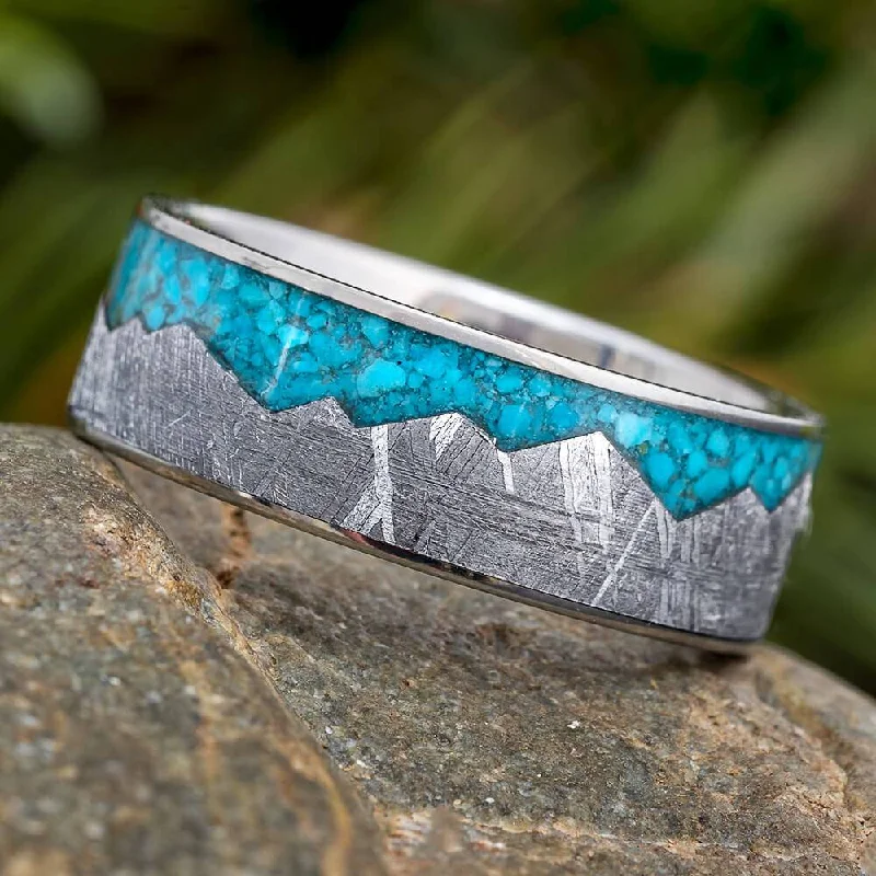 Meteorite Mountain Ring With Crushed Turquoise