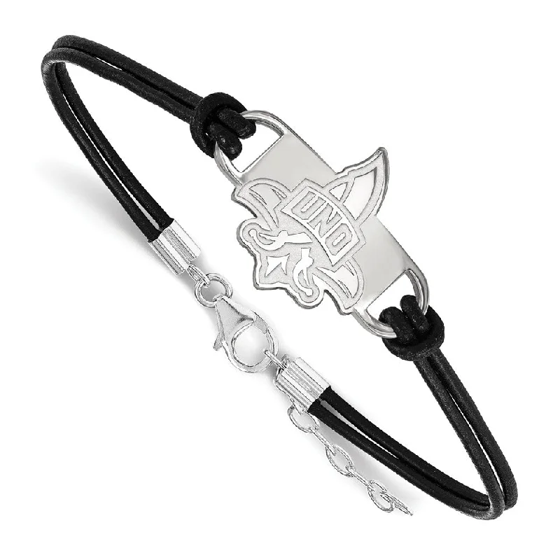 Sterling Silver U of New Orleans Small Leather Bracelet, 7 Inch