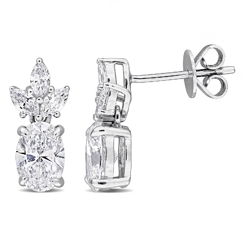 Created Forever 1 4/5ct TW Oval Marquise-Cut Lab-Grown Diamond Post Earrings in 14k White Gold