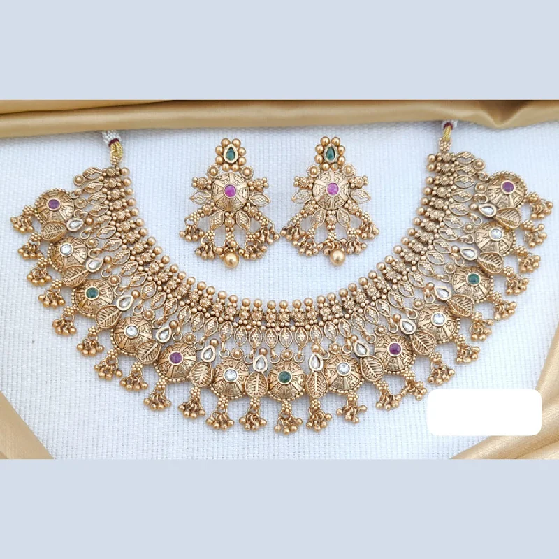 Akruti Collection Gold Plated Pota Stone And Pearls Necklace Set