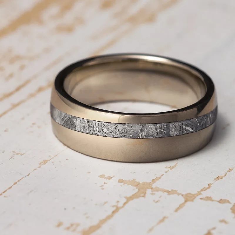 Offset Meteorite Men's Wedding Band in White Gold, Slanted Design