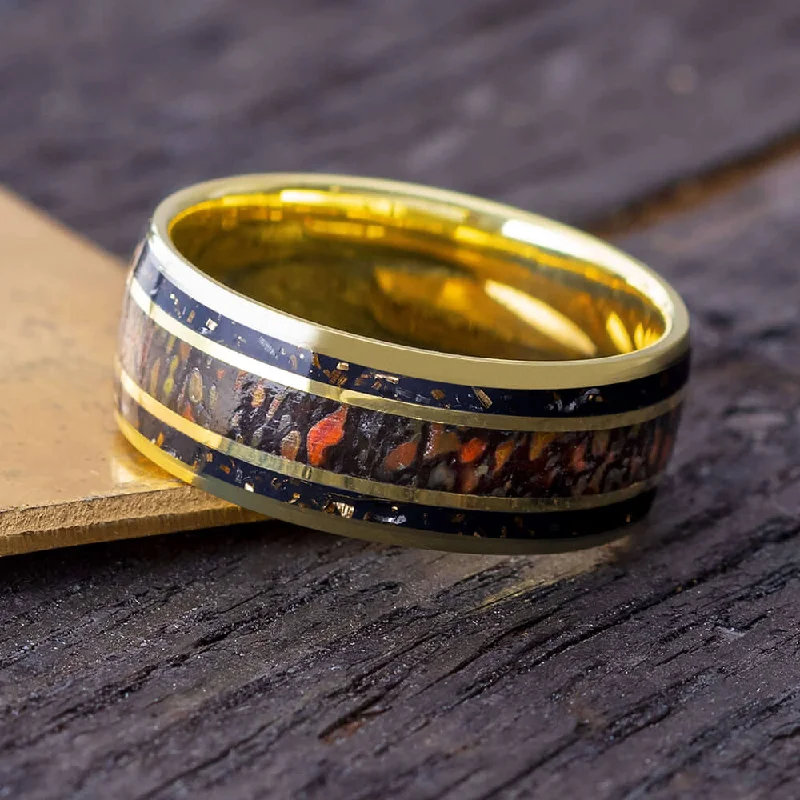 Gold Dinosaur Bone & Stardust Wedding Band