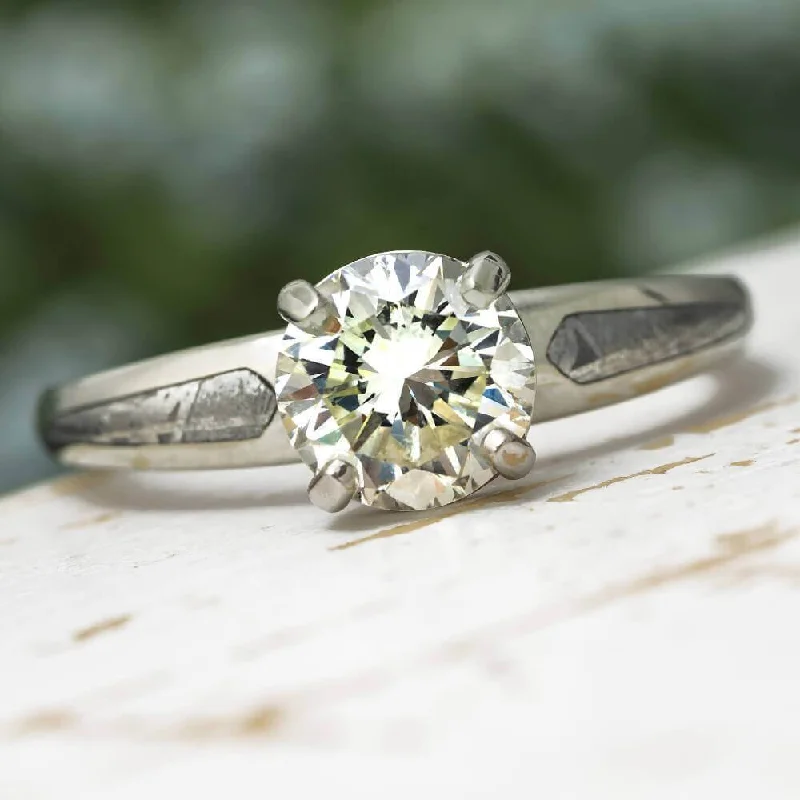 Round Cut Moissanite & Meteorite Engagement Ring