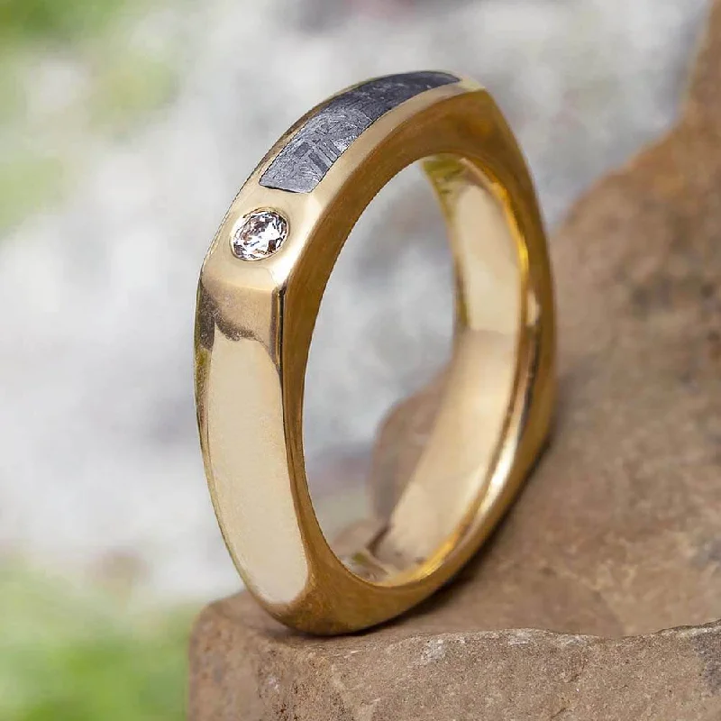 Unique Diamond & Meteorite Men's Wedding Band