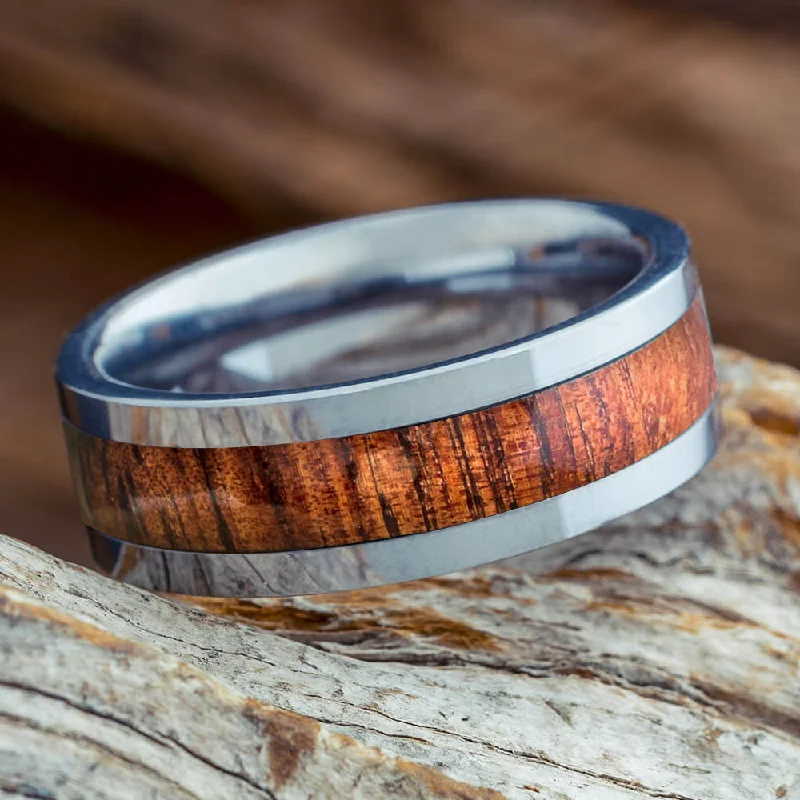 Koa Wood Inlaid on a Titanium Wedding Band