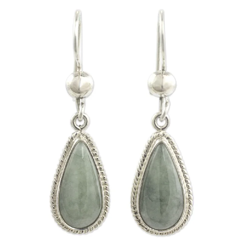 Handmade Sterling Silver 'Mint Tear' Jade Earrings (Guatemala)