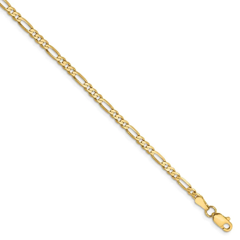 2.75mm, 14k Yellow Gold, Flat Figaro Chain Bracelet