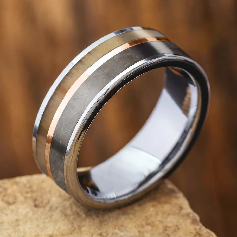 Tungsten Ring with Rowan Wood and Pet Fur