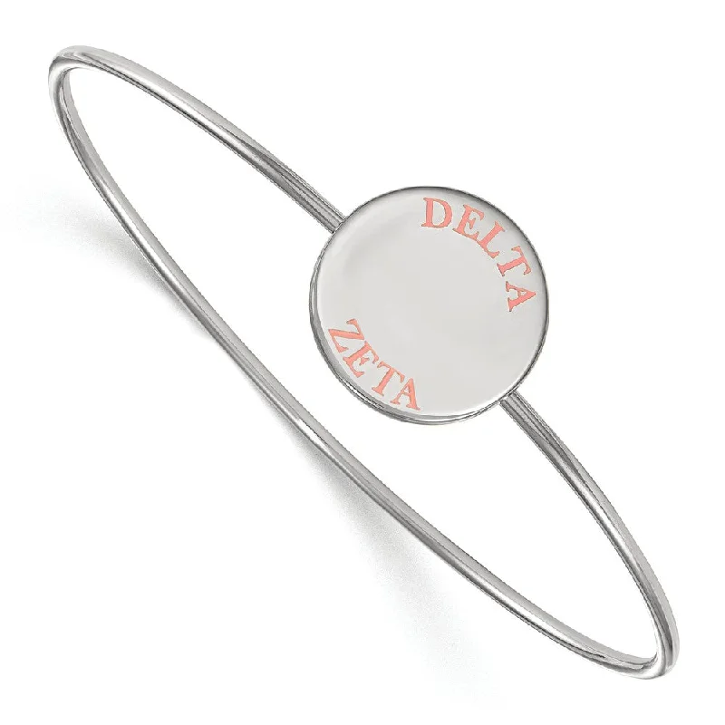 Sterling Silver Delta Zeta Pink Enamel Bangle - 6 in.