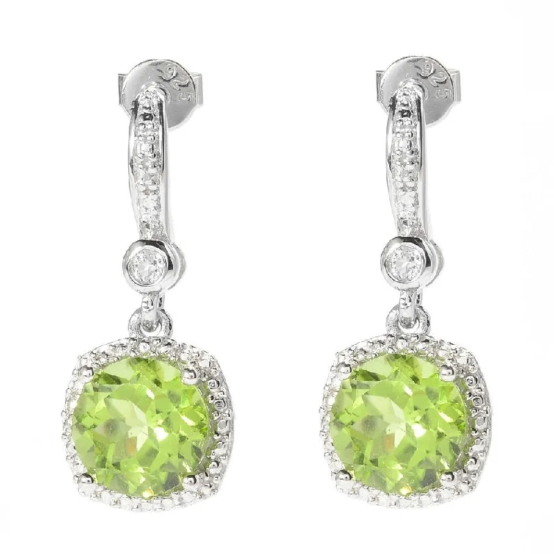 Sterling Silver Peridot and White Topaz Drop Earrings