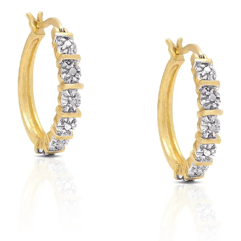 Finesque Gold Over Sterling Silver Diamond Accent Hoop Earrings