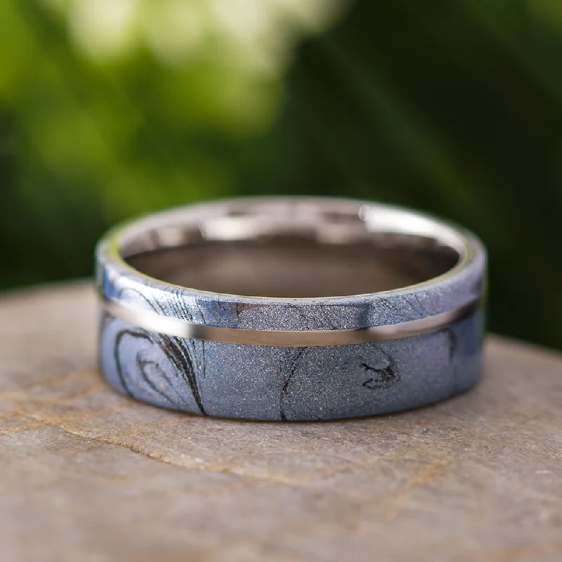 Cobaltium Mokume Gane Ring with Titanium Sleeve, Commitment Ring