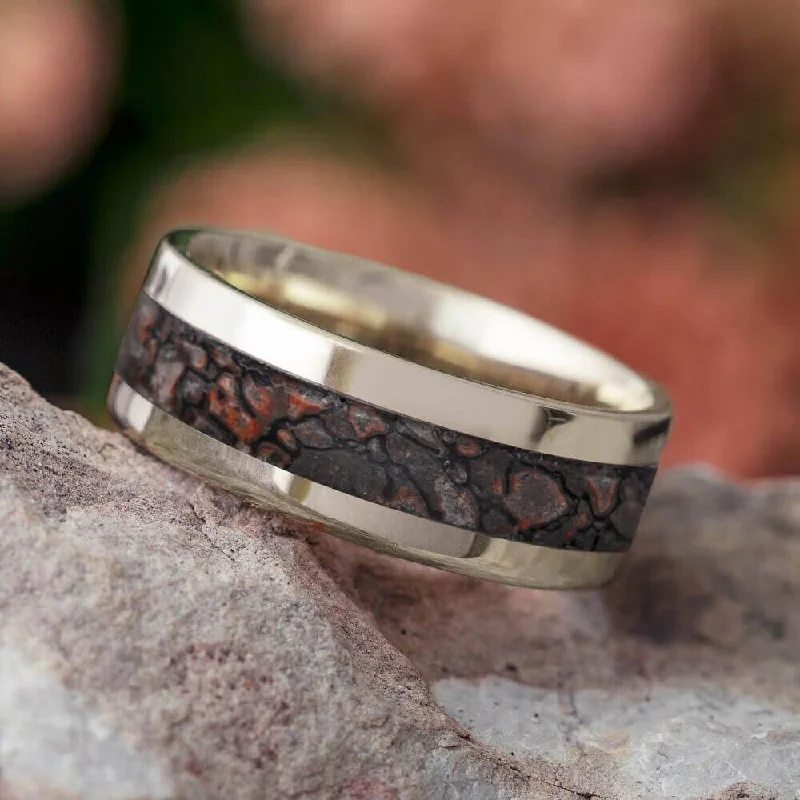 Genuine Dinosaur Bone Wedding Band in Solid Gold