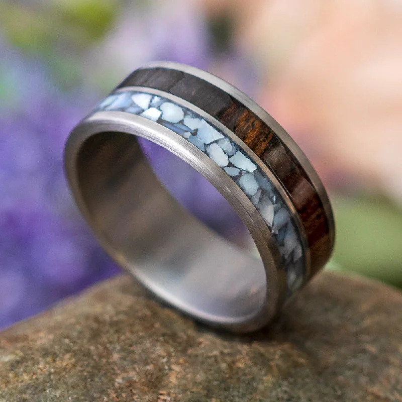 Mother of Pearl Ring for Men with Ebony Wood