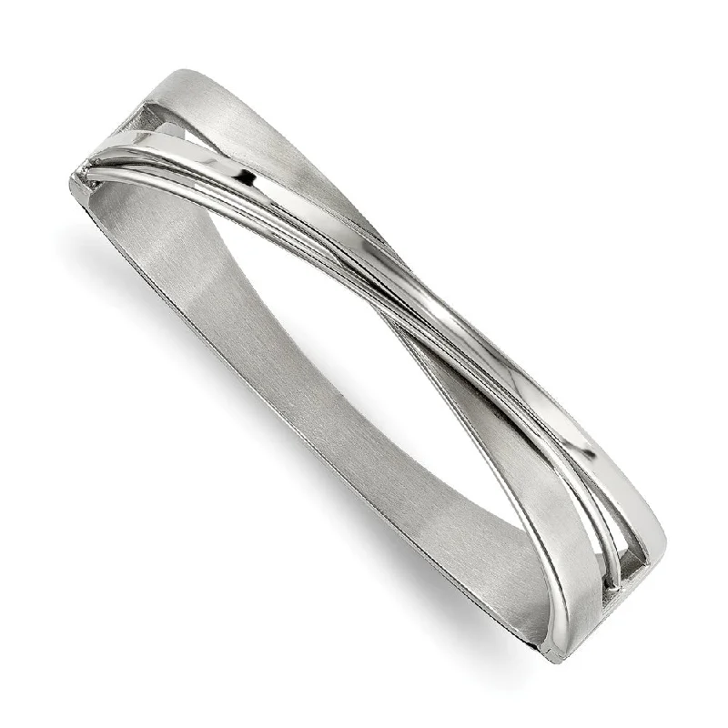 12mm Stainless Steel Twisted Crossover Hinged Bangle Bracelet, 6.75 In