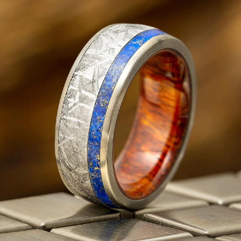 Lapis Lazuli & Meteorite Ring With Wood Inside