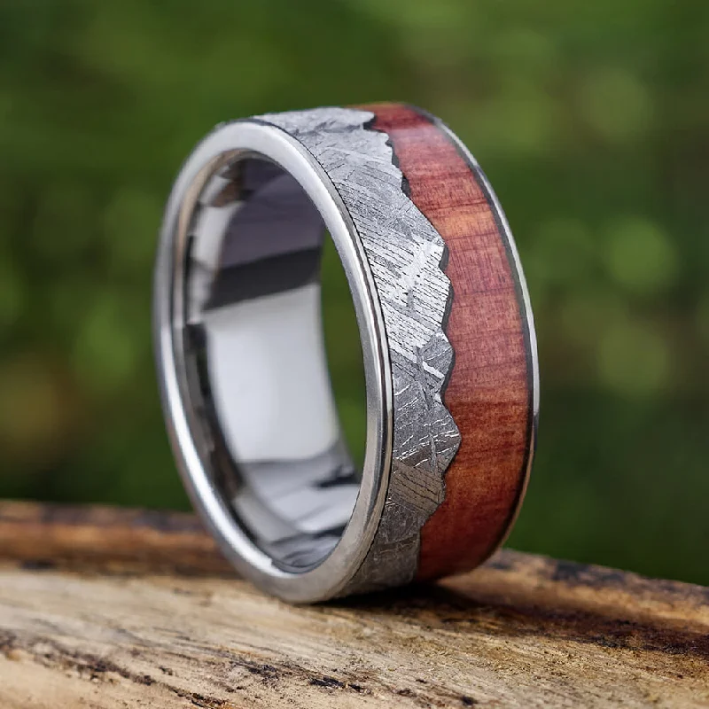 Mountain Wedding Band with Cedar Wood & Meteorite