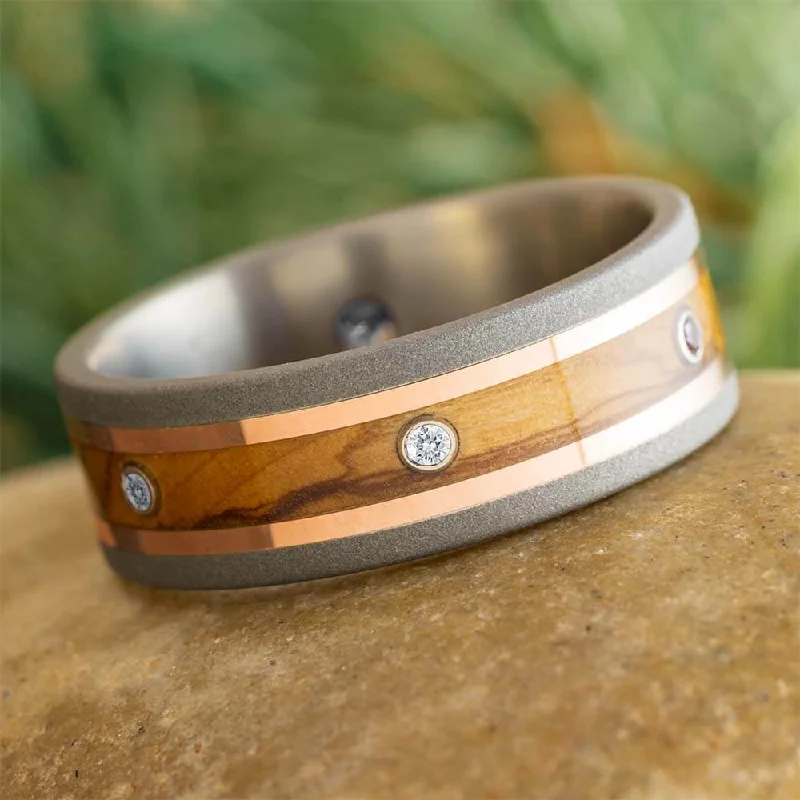 Eternity Band with Olive Wood, Rose Gold, and Moissanites