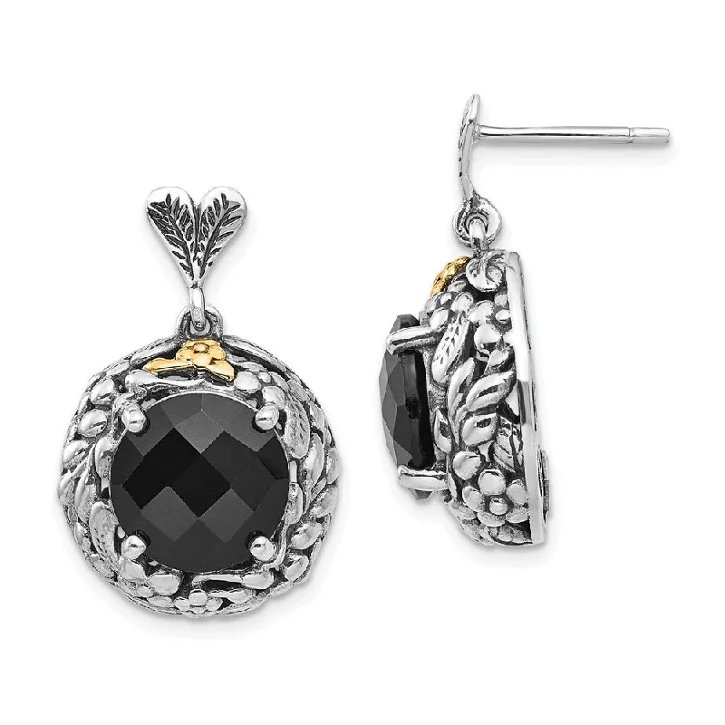 925 Sterling Silver Gold Plated Onyx Dangle Earrings (L-26 mm, W-16 mm)