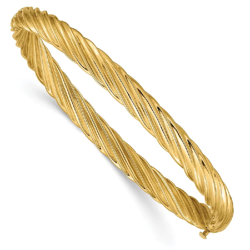 5.5mm 14k Yellow Gold Fancy Swirl Hinged Bangle Bracelet , 7 Inch