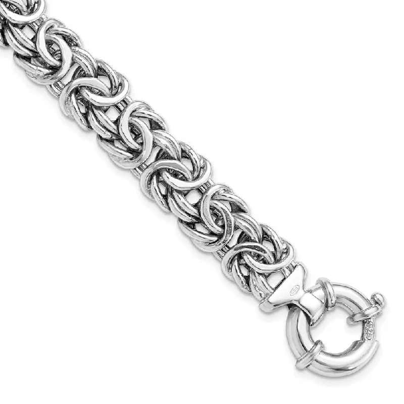 Sterling Silver 12mm Fancy Byzantine Link Chain Bracelet, 7.5 Inch