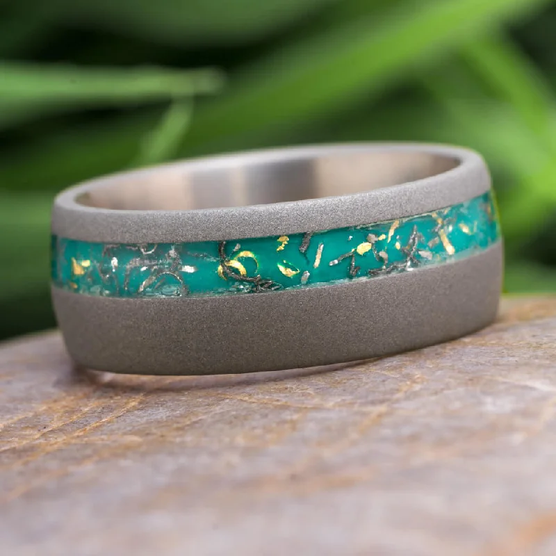 Green Stardust™ Men's Wedding Band with Sandblasted Titanium Finish