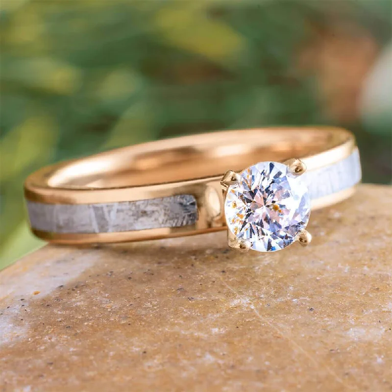 0.75 CT Diamond Solitaire with Meteorite in 14k Rose Gold