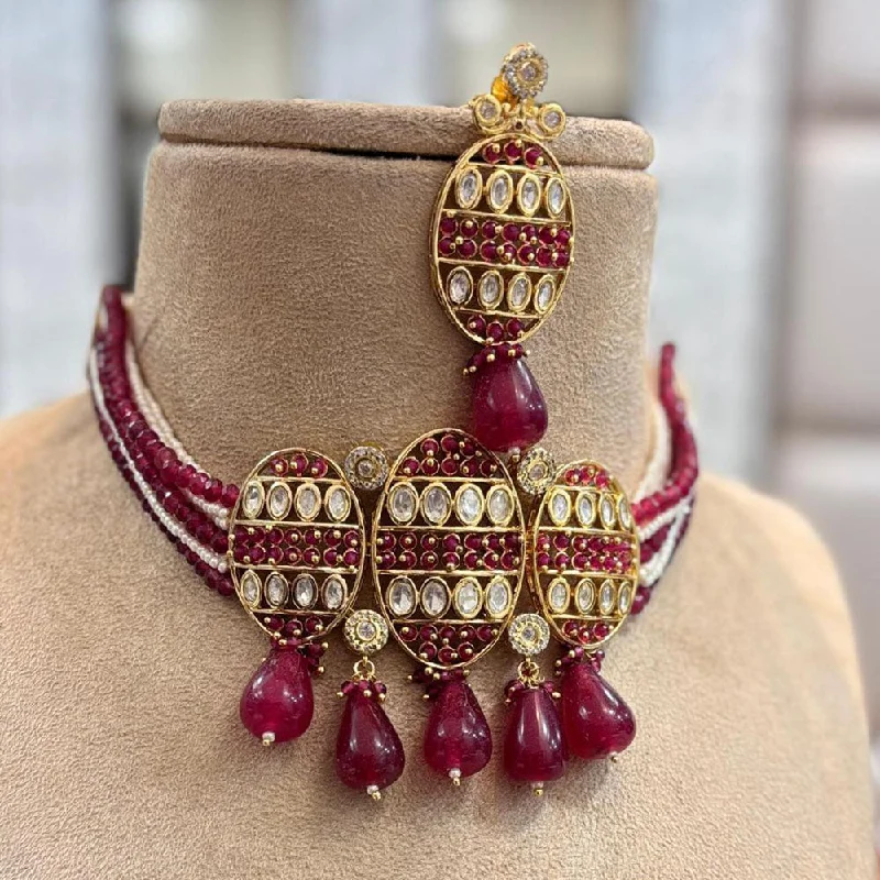 Jewel Addiction Gold Plated Kundan Stone And Pearls Choker Necklace Set