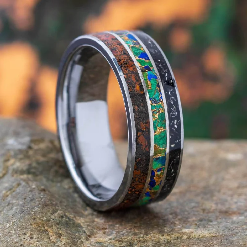 Tungsten Memorial Ring With Dino, Stardust and Turquoise