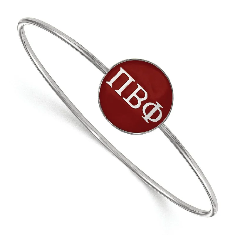 Sterling Silver Pi Beta Phi Red Enamel Greek Bangle - 6 in.