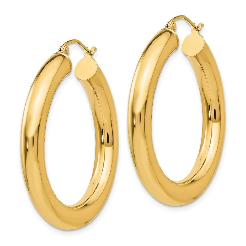 Diamond2Deal 14K Yellow Gold Tube Hoop Earrings (L-35 mm, W-5 mm, TH-5 mm)