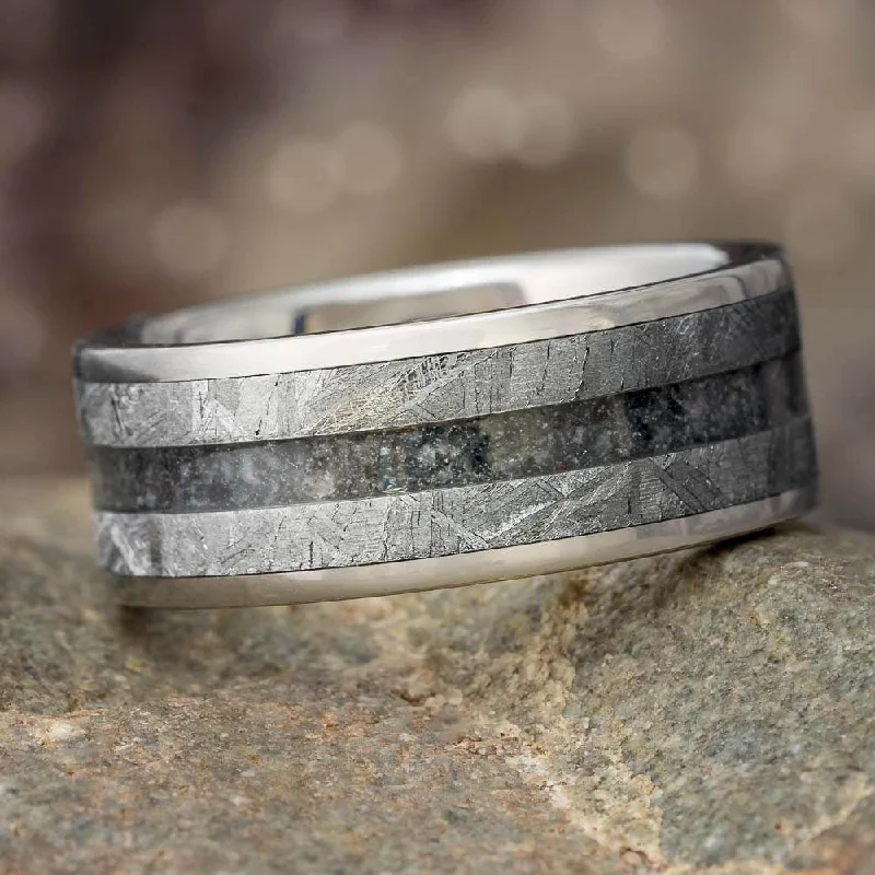 Tungsten Men's Wedding Band With Meteorite & Onyx