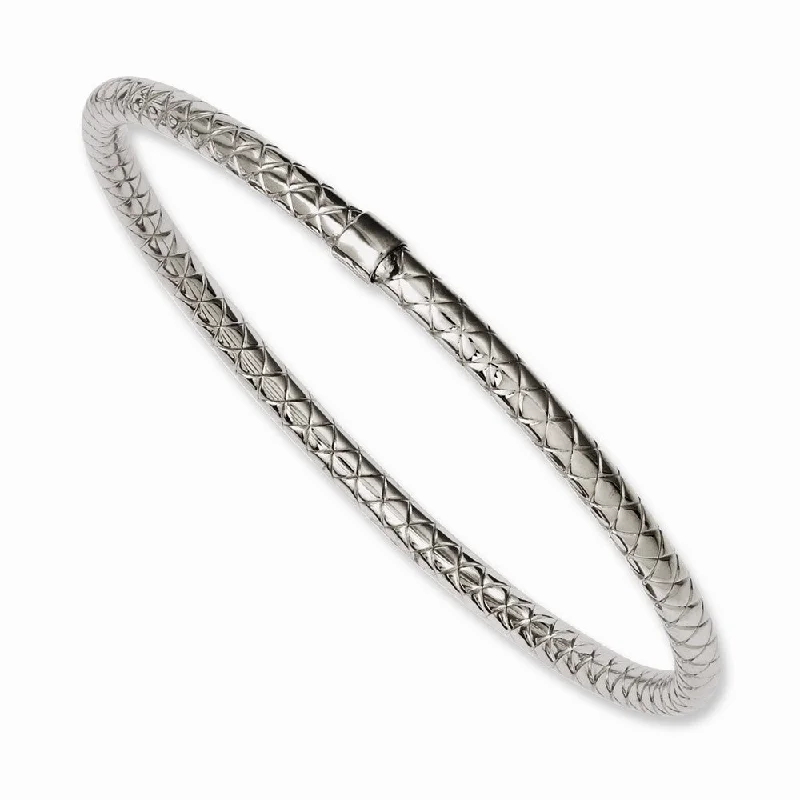 5mm Stainless Steel Crisscross & Polished Hollow Bangle Bracelet