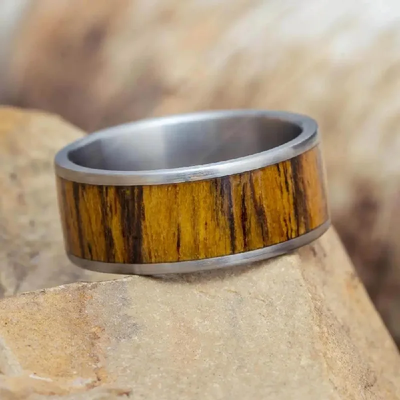 Bocote Wood Men's Wedding Band Inlaid In Titanium