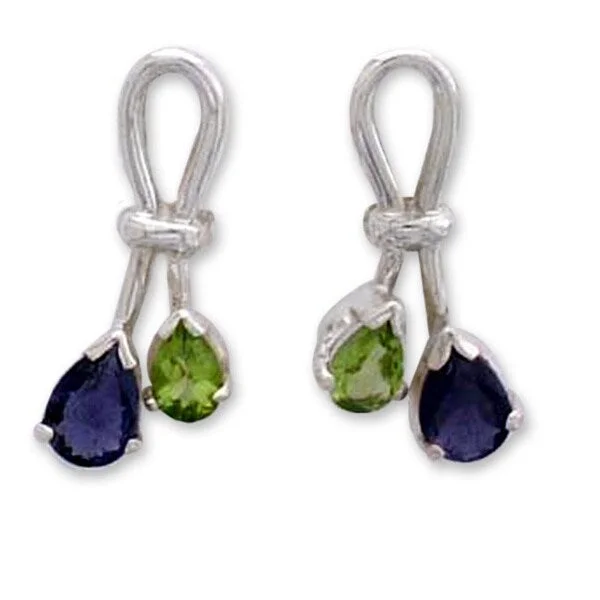 Handmade Sterling Silver Earrings 'Promise' Iolite and Peridot (India)