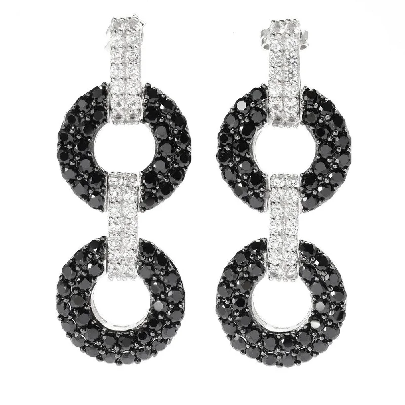 Sterling Silver 1.75" Black Spinel & White Topaz Earrings