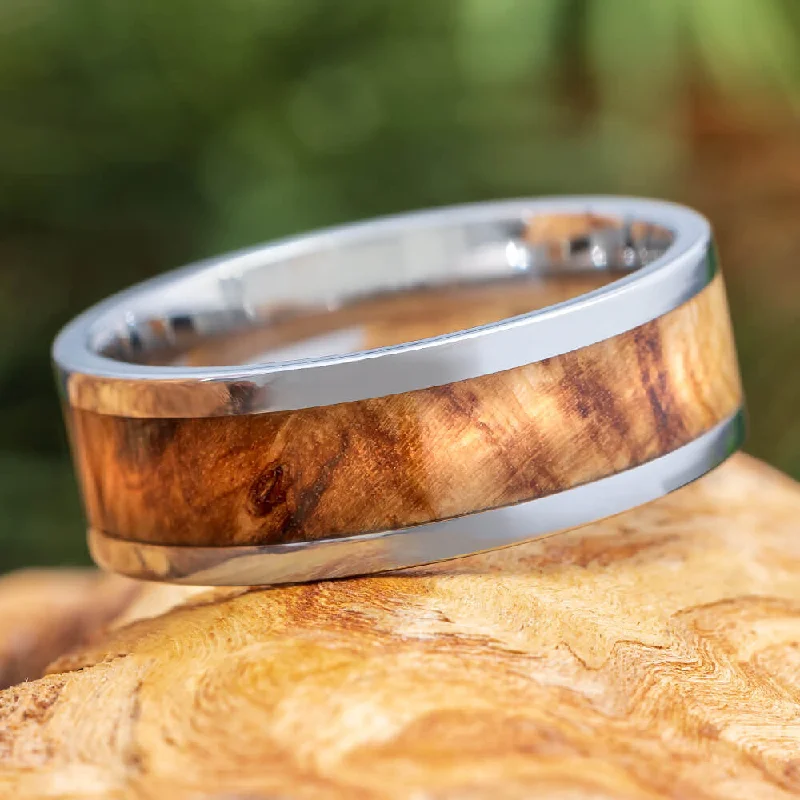 Black Ash Burl Wood Men's Wedding Band in Titanium-1523