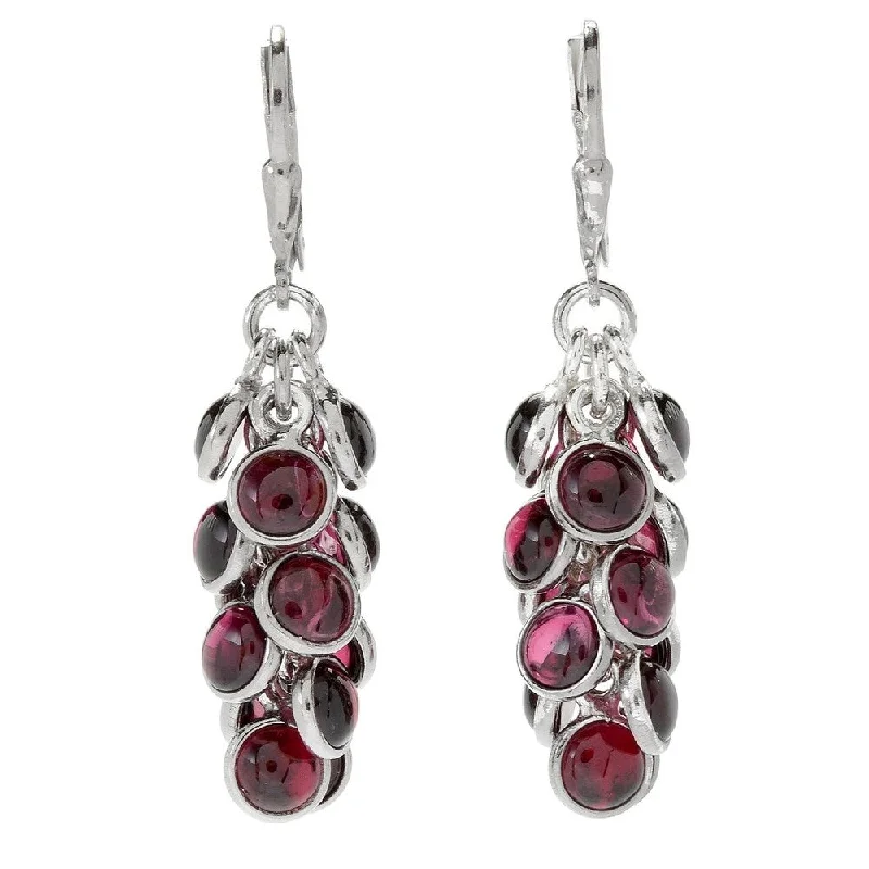 Sterling Silver Red Garnet Flower Earrings