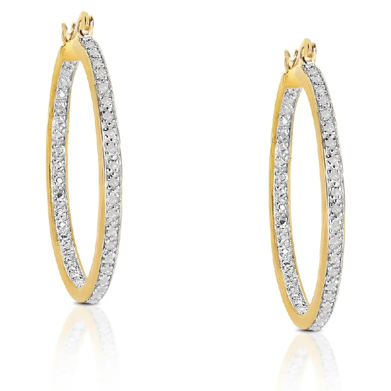 Finesque Sterling Silver 1/5ct TDW Diamond Hoop Earrings