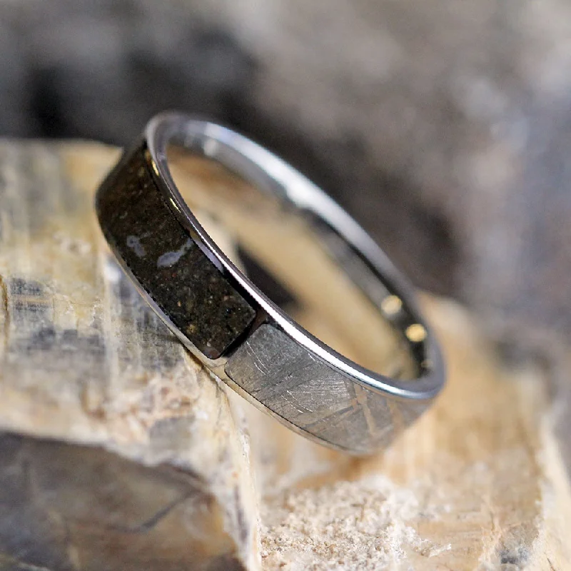 Dinosaur Bone & Meteorite Titanium Wedding Band