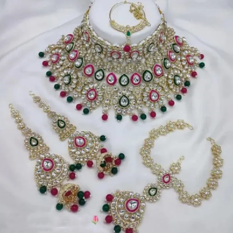 Neetu Art Gold Plated Kundan Stone And Beads Semi Bridal Necklace Set