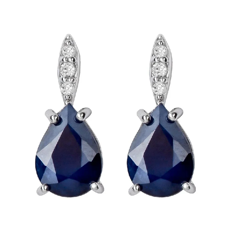 Viducci 10k White Gold Genuine Pear-Shape Sapphire and Diamond Drop Earrings