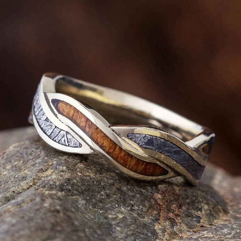 Meteorite and Koa Wood Twist Wedding Band