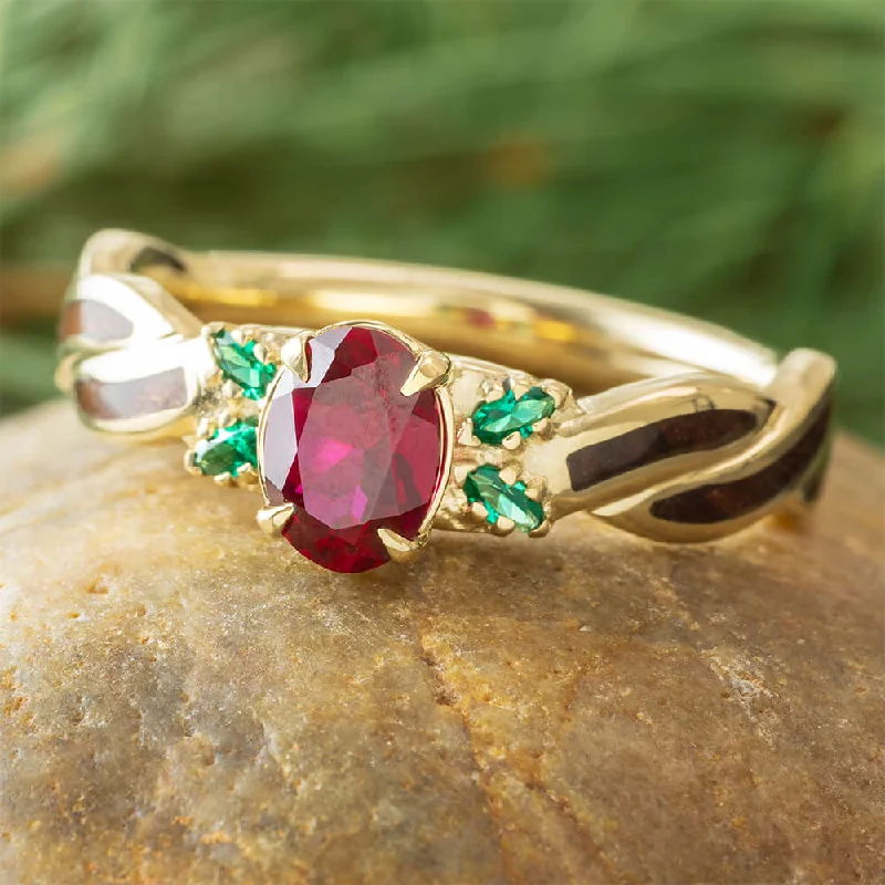 Custom Birthstone Engagement Ring with Redwood and Gold