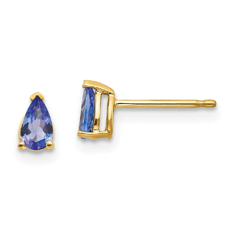 14k Yellow Gold Tanzanite Earrings (L-6 mm, W-3 mm)